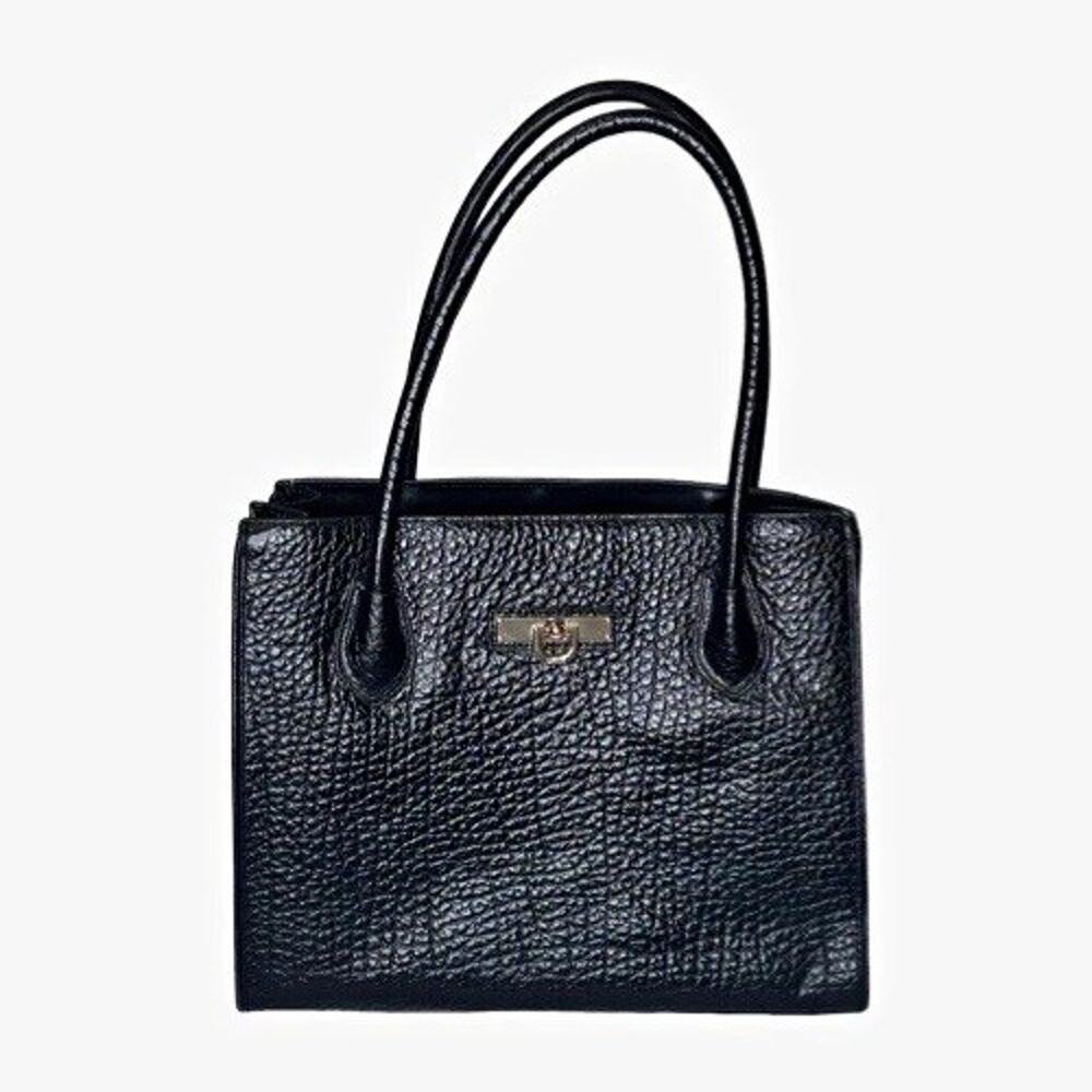 DKNY Tote Black Genuine Leather Shoulder Bag Gold Hardwear Large Rectangular